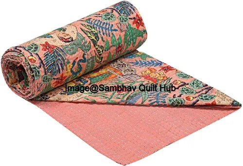 Vista 4 de Frida Kahlo - Manta acolchada de algodón estampada hecha a mano india, colcha Kantha Work bohemia para decoración de cama, manta
