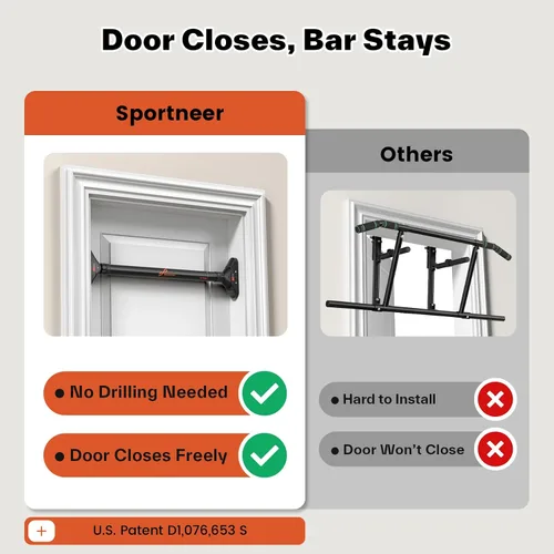 Vista 3 de Sportneer Pull Up Bar Doorway Chin Up Bar No Screws Door Frame Chin Up Push Up Sit Up Bar Adjustable 75-94cm (29.5''-37'') Up to 200kg Capacity