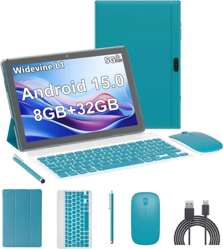 Vista 9 de Tablet Android 15, tabletas de 10 pulgadas, tabletas 2 en 1 con funda de teclado 8GB RAM+32GB ROM/2TB Expandible, Pantalla IPS 1280x800, 5G