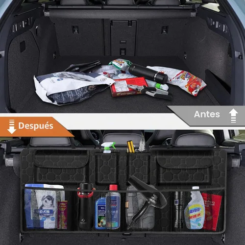 Vista 4 de Organizador de maletero de automóvil, organizador de asiento trasero de súper capacidad para SUV/camión/MPV (42"×18"), organizador de almacenamiento