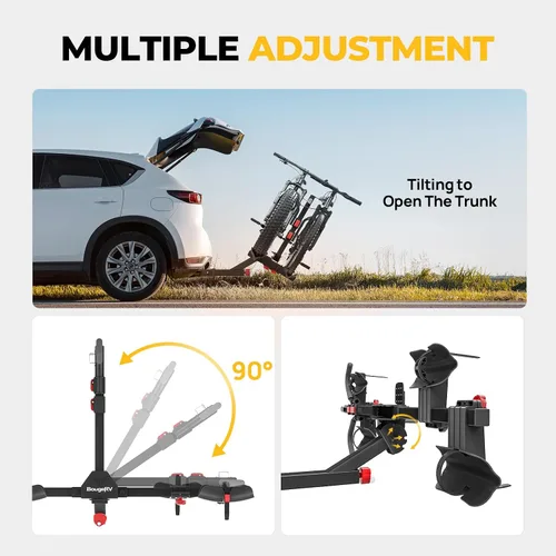 Vista 6 de BougeRV - Soporte de enganche para bicicletas de plataforma de 2 pulgadas con doble bloqueo para SUV y camiones, para 2 bicicletas, soporte