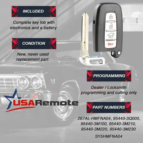 Vista 3 de Llavero compatible con Hyundai Kia Smart Keyless Entry Remote 2010 2011 2012 2013 2014 2015 (SY5HMFNA04)