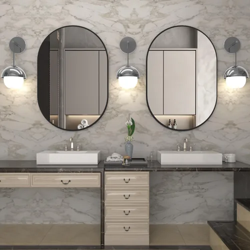 Vista 6 de Espejo ovalado de baño de 2 piezas, espejo de tocador de pared de cápsula, espejo de píldora de 20 x 30 pulgadas, espejo grande y moderno con marco