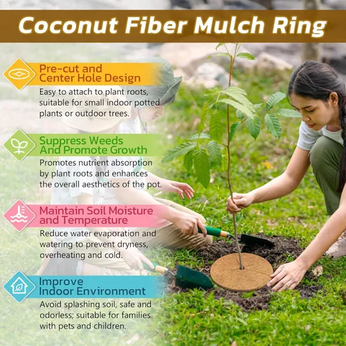 Vista 4 de Legigo 10 piezas Anillos de Mantillo de Fibra de Coco Alfombrilla Protectora de Plantas de Árbol, 6 Pulgadas Anillo de Protección de Árbol de Fibra