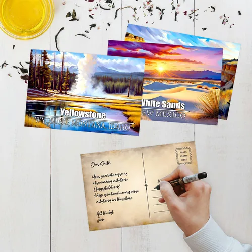 Vista 4 de PARTH iMPEX Juego de postales de 63 parques nacionales de Estados Unidos, pósteres de viaje vintage, kit de collage estético de pared, tarjetas