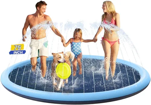 Vista 9 de PETOCAT - Chapoteadero para perros antideslizante, piscina poco profunda con aspersores para niños y bebés, juguete acuático para exteriores, fácil