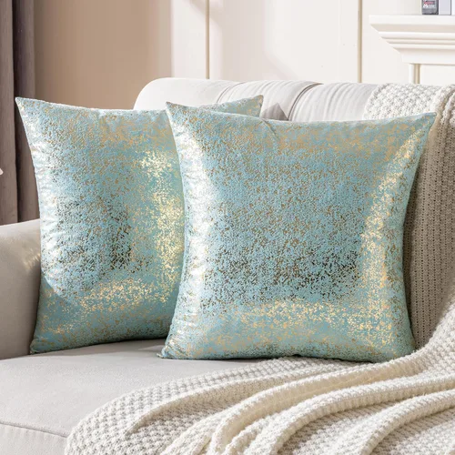 Vista 32 de JELLYMONI Juego de 2 fundas de almohada decorativas brillantes, fundas de almohadas decorativas con purpurina dorada de 16 x 16 pulgadas para sala