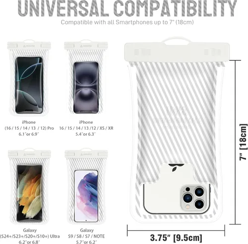 Vista 2 de Funda impermeable para teléfono [diseño de bolsa de aire flotante] Funda universal IPX8 para teléfono celular con cordón para iPhone 16 15 14 13 Pro