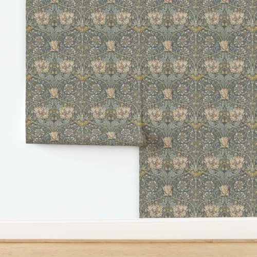 Vista 4 de Muestras de papel tapiz autoadhesivo – Papel tapiz de damasco floral neutro, artes y manualidades, diseño victoriano de jardín inglés Morris