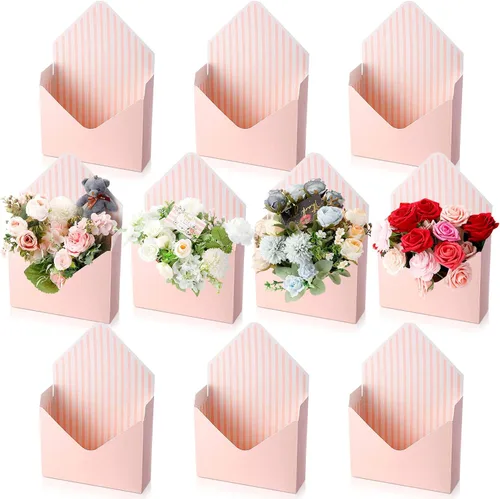 Vista 12 de Geyee 10 cajas sobre para ramo de floristería de graduación clase de 2026, ramo de flores de corazón rosa, embalaje de papel de regalo, bolsas