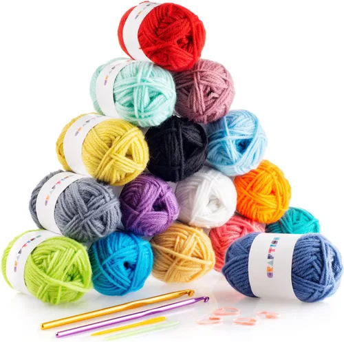 Vista 9 de CRAFTISS Mini madejas de hilo acrílico de 12 x 1.76 oz, 1300 yardas de hilo suave para proyectos de manualidades de ganchillo y tejer, surtido
