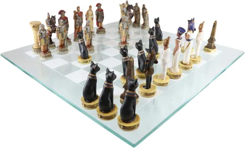 Vista 3 de Ebros Gift Juego de ajedrez con temática histórica, ejército de faraón ptolemaico egipcio contra Augusto César, Imperio Romano, Centuriones, piezas