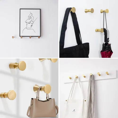 Vista 5 de TECI Ganchos dorados de latón macizo (paquete de 2) resistentes montados en la pared. Perfecto para bolsos, abrigos, sombreros, bolsos, mochilas