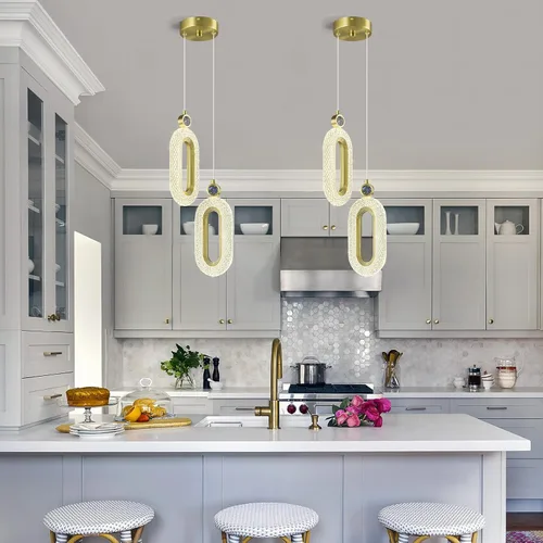 Vista 3 de Iluminación colgante para isla de cocina, luces LED regulables, modernas, doradas, para dormitorio, pasillo, entrada, cocina, isla (2 luces)