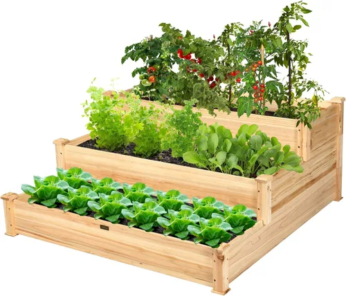 Vista 13 de Conjunto de cama de jardín elevada de madera Giantex, caja de plantación rectangular para verduras, frutas, flores, hierbas, cama de plantación