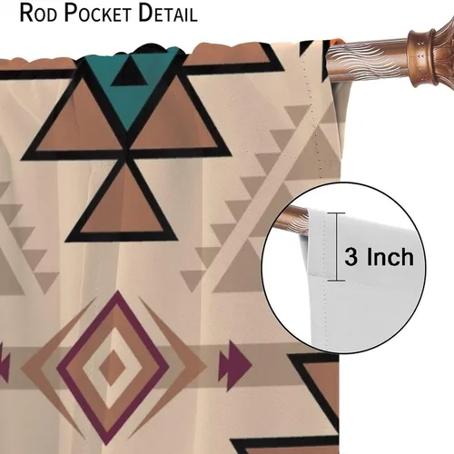 Vista 157 de Cortinas con patrón geométrico tribal, estilo suroeste, azteca, rústico, occidental, nativo americano, opacas, con bolsillo para barra, decoración