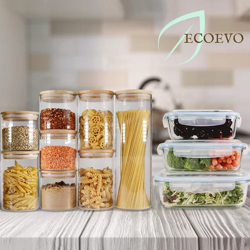 Vista 6 de Juego de recipientes de vidrio para almacenamiento de alimentos, recipientes de gran tamaño con tapas, tapas de bloqueo sin BPA, recipientes