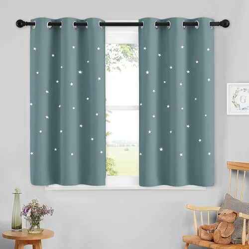 Vista 37 de NICETOWN - Cortinas de oscurecimiento de habitación con estrellas en rosa bebé, de 45 pulgadas de largo para dormitorio de niñas, cortinas