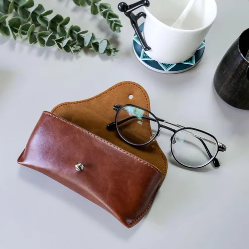 Vista 7 de Portable Leather Glasses CaseFlexible Sunglasses Pouch Slim Case for Women Men Horizontal Eyeglass Case