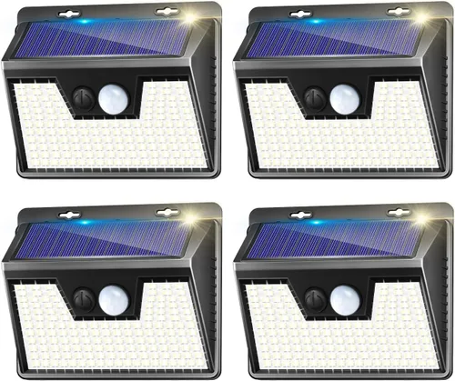 Vista 8 de Luces solares para exteriores, paquete de 1 unidad, 140 LED/3 modos de sensor de movimiento, luces para exteriores, alimentadas por energía solar