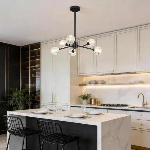 Vista 9 de Weesalife Sputnik - Candelabros para comedor, 6 luces de 25 pulgadas de diámetro Black Sputnik Chandeliers Adjustable Height Modern Crystal