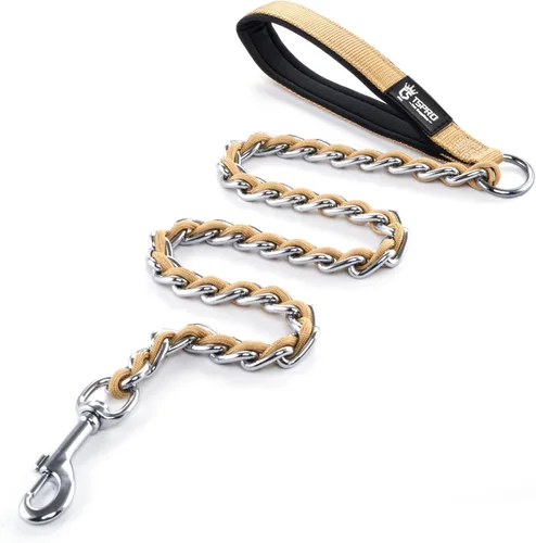 Vista 15 de TSPRO Correa de perro a prueba de mordeduras de acero inoxidable para perro, cadena de metal, correa de entrenamiento para perros con mango suave