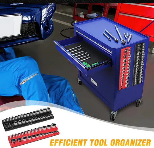 Vista 7 de GOOACC Organizador Magnético de Dados de 3/8", 2 Piezas Métrico y SAE Soportes de Dados de 3/8 pulgadas Bandeja Organizadora de Dados Sostiene 56