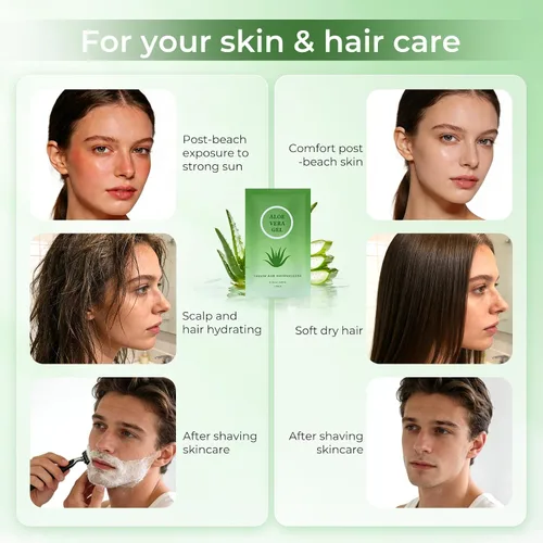 Vista 4 de Gel de aloe vera de tamaño viaje, mini loción natural de aloe vera orgánica, envuelta individualmente, crema de aloe calmante después del sol