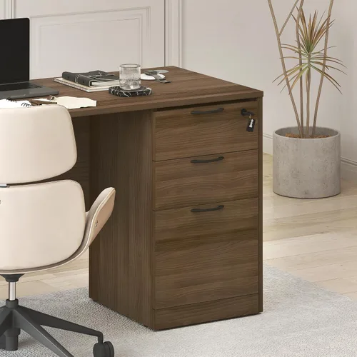 Vista 23 de Furinno Roger 60 Inch Executive Desk with File Cabinet, Home Office Desk with 3-Drawer Fixed Pedestal Filing Cabinet, Desk Cord Grommet, for Home