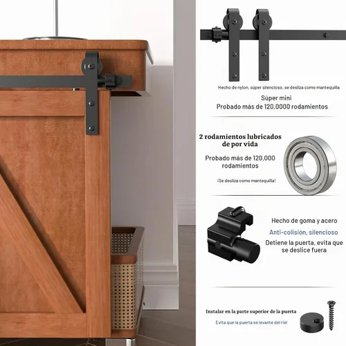 Vista 5 de Kit de Rieles de Hardware para Puerta Corrediza de Granero Súper Mini de Gabinete Pequeño de 2.5 Pies Aplica para Ventana de Almacenamiento Base