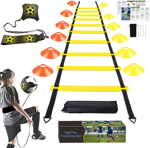 Vista 9 de Juego de entrenamiento de velocidad y agilidad para fútbol - Escalera de agilidad de 20 pies, 12/16 conos deportivos y entrenador de patada