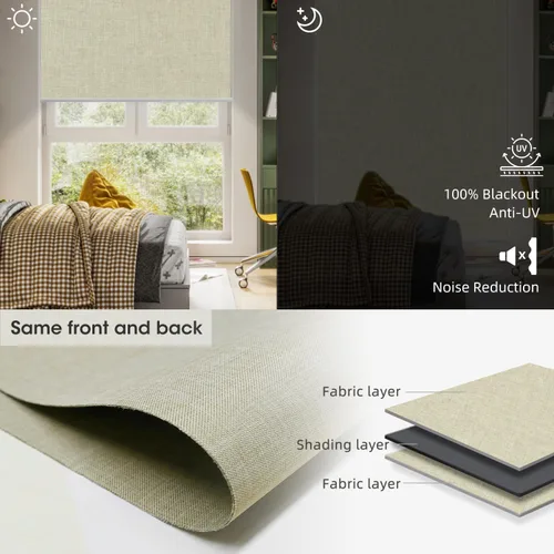 Vista 4 de SmartWings Persianas Motorizadas con Sombras para Ventana Control Remoto Funciona con Thread Apple Homekit Z-Wave Alexa 100% Blackout de Doble Cara