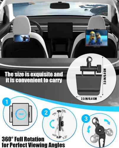 Vista 5 de Charchendo [Ajuste personalizado] Soporte de tableta para Tesla Model Y y Model 3, soporte de respaldo de asiento integrado para iPad Pro Air Mini