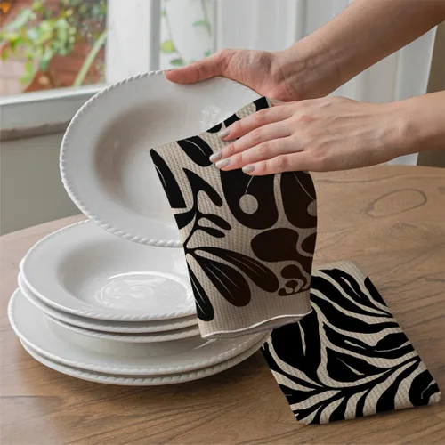 Vista 4 de TNUW Juego de 3 toallas de cocina bohemias florales de 16 x 24 pulgadas, toallas de mano florales negras para cocina y baño, toallas de cocina