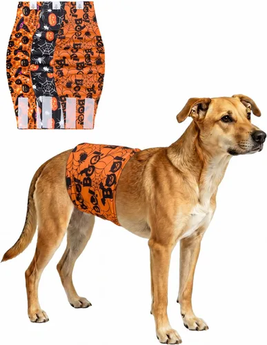 Vista 11 de CuteBone - Pañales lavables para perro macho, banda abdominal, paquete de 3 unidades, color negro, modelo DM54XS