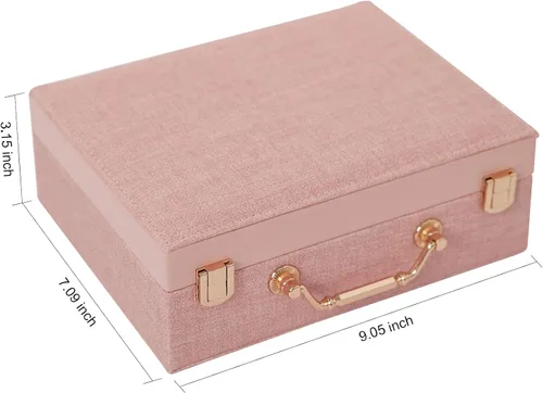 Vista 2 de Joyero portátil para mujeres y niñas con piel sintética, caja organizadora de aretes con espejo de maquillaje para regalos de Navidad y Año Nuevo