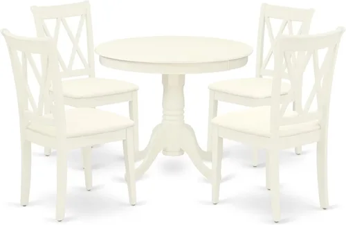 Vista 18 de East West Furniture ANCL3-LWH-W - Juego de mesa de cocina de 3 piezas para espacios pequeños contiene una mesa de comedor redonda con pedestal y 2