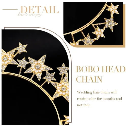 Vista 4 de Fashey Diadema de estrella plateada con halo de estrellas, accesorios para el cabello para mujer (dorado)