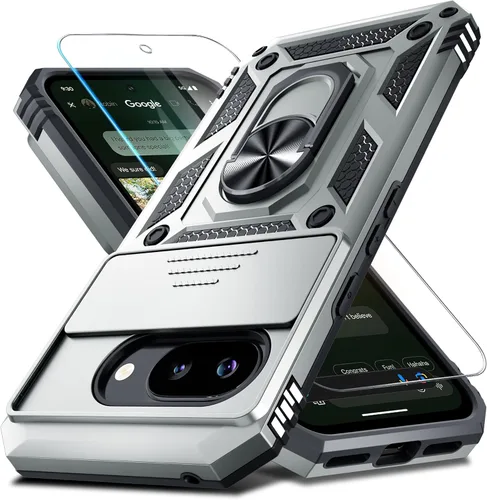 Vista 22 de Janmitta - Funda compatible con Google Pixel 9 Pro XL con cubierta deslizante para lente de cámara incorporada + protector de pantalla + soporte