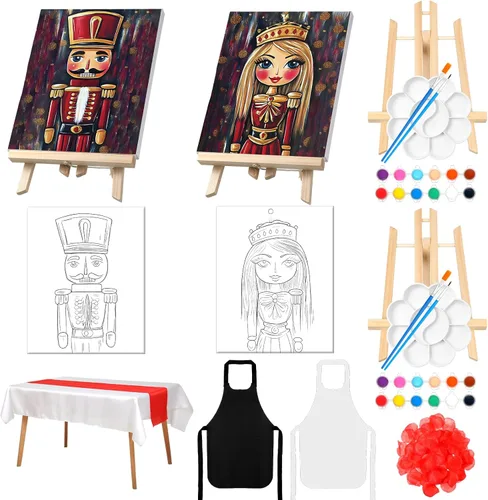 Vista 12 de Zhanmai Kit de 112 Piezas para Beber y Pintar para Adultos Noche de Cita Kit de Pintura de Lienzo Predibujado para Parejas Arte de Pintura en Lienzo