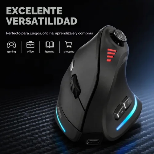 Vista 2 de TKMARS Ratón vertical ergonómico inalámbrico para juegos con joystick, Bluetooth y 2.4G, 12 botones programables, 24000 DPI ajustable, mouse RGB