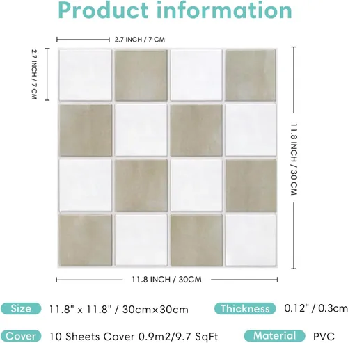 Vista 6 de Commomy 10 azulejos 3D mate para despegar y pegar de 11.8 x 11.8 pulgadas, ultraligeros de PVC, cuadrados, para despegar y pegar para cocina
