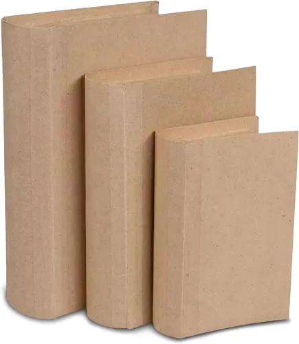 Vista 9 de Cajas de papel maché cuadradas con tapas (juego de 3) - Cajas de regalo marrón de papel kraft anidadas - Caja de papel maché apilable