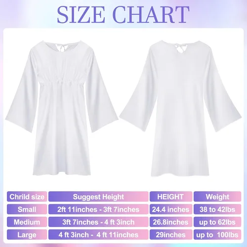 Vista 2 de Eurzom Juego de 4 piezas de disfraz de ángel para niñas, vestido blanco, alas de plumas de ángel, halo de ángel y varita para niños, fiesta