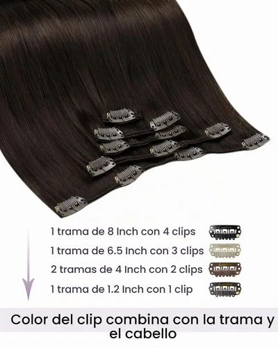 Vista 2 de LaaVoo - Extensiones de cabello humano con clip, cabello lacio color castaño oscuro , 22 pulgadas, 5 piezas, 2.82 oz