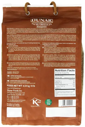 Vista 3 de Dunar - Arroz Basmati integral prémium (Nutritia), 10 libras