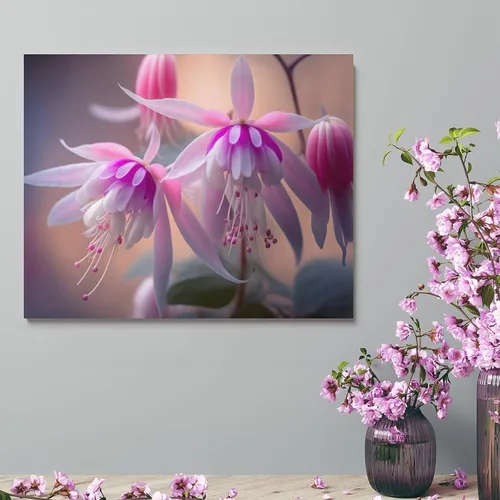 Vista 4 de Póster decorativo de pared, divertido lienzo enmarcado con flores rosas fucsias, pintura artística para baño, habitación de niños, regalos