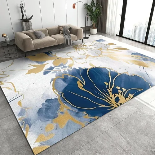 Vista 10 de Alfombra de área estampada azul, retro, envejecida, antideslizante, para interiores, sala de estar, lavable a máquina, transpirable para sala