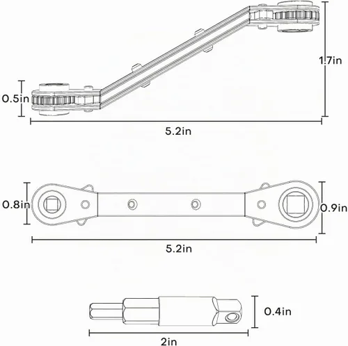 Vista 7 de Llave de Servicio HVAC, Llave de Trinquete Curva de Refrigeración 3/8" 1/4" 5/16" 3/16" Herramienta de Trinquete AC Ullnosoo con Adaptador de Boca