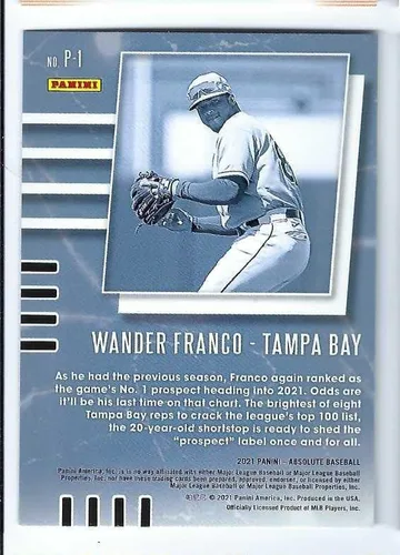 Vista 2 de WANDER FRANCO 2021 Panini Absolute Prospects #P-1 Rookie Card RC Tampa Bay Rays Baseball